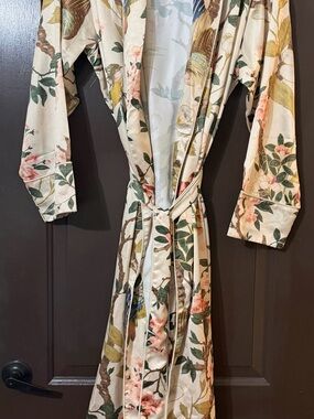 Pottery Barn Floral Cream Robe with Pink & Green Accents
